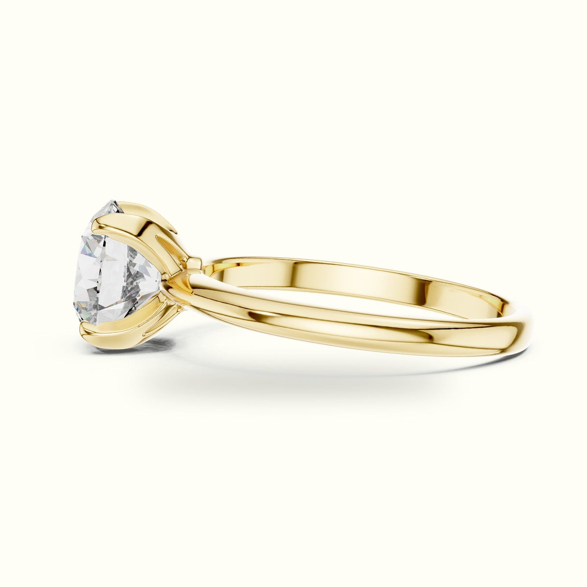 Four-Prong Round Peg Head Lab-Grown Diamond Solitaire Ring — Yellow gold, view 3 | Crystal N Cuts