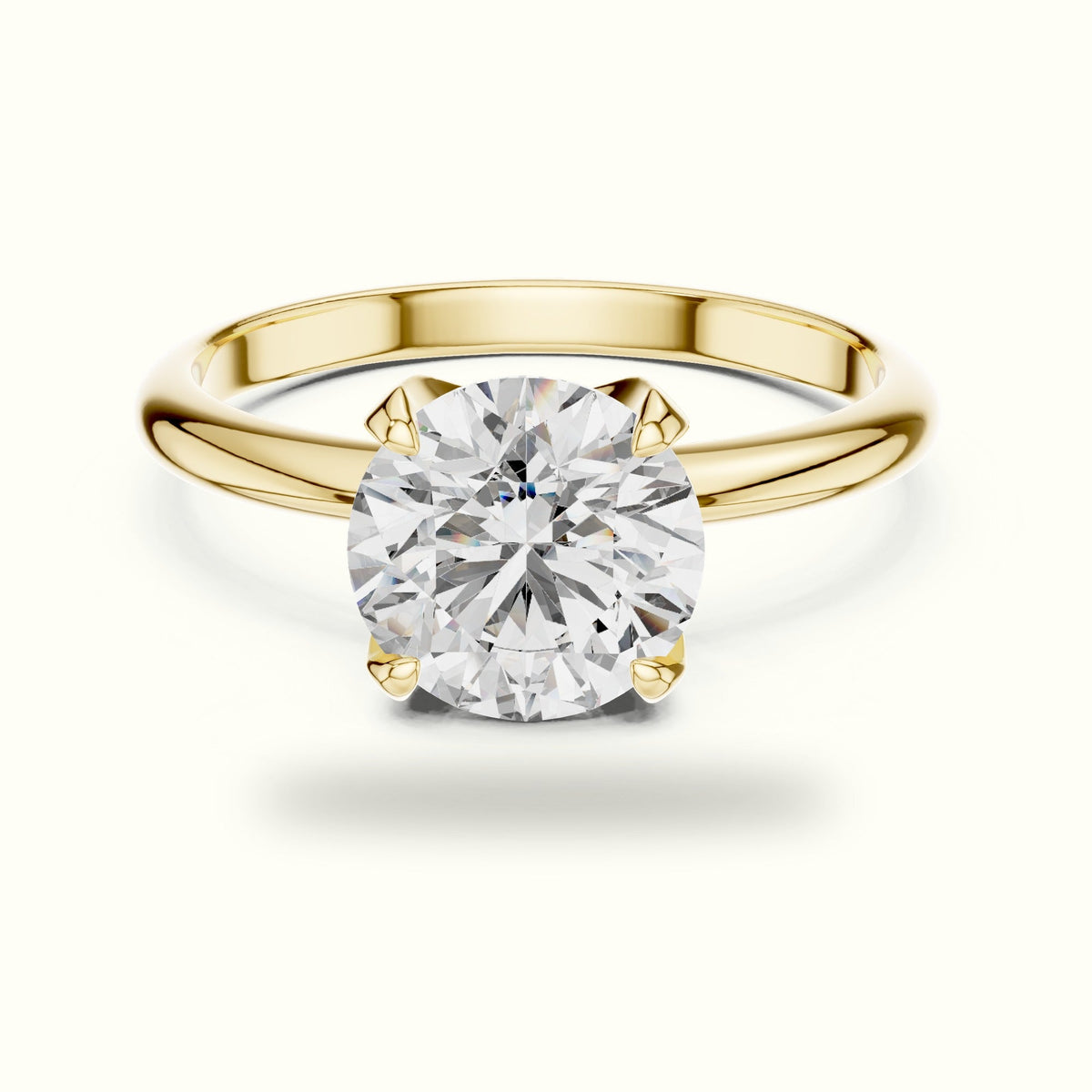 Four-Prong Round Peg Head Lab-Grown Diamond Solitaire Ring — Yellow gold, front view | Crystal N Cuts