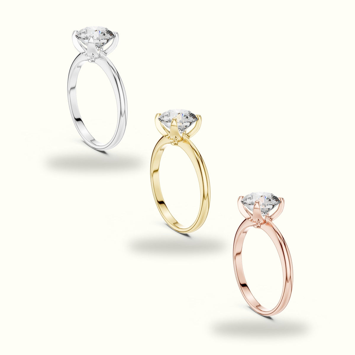 Four-Prong Round Peg Head Lab-Grown Diamond Solitaire Ring — Yellow gold, in yellow, white and rose gold | Crystal N Cuts