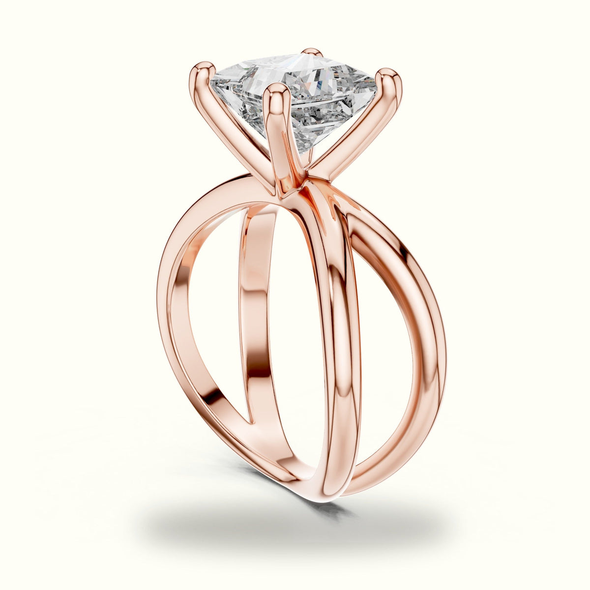 Princess Solitaire Split Shank Lab-Grown Diamond Ring — Rose gold, view 1 | Crystal N Cuts