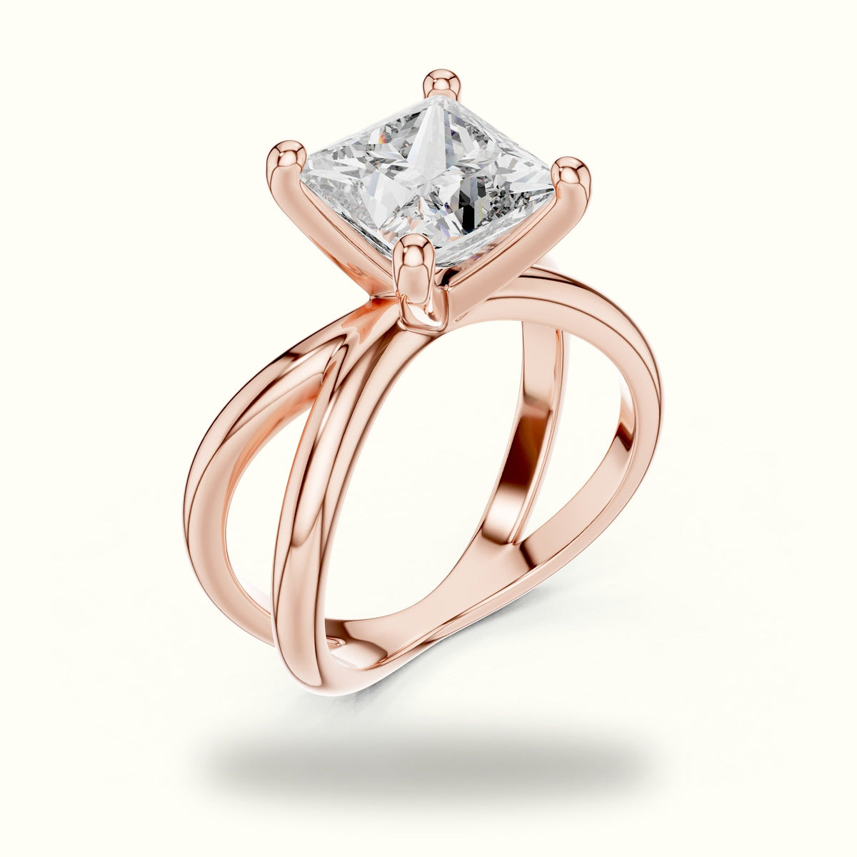 Princess Solitaire Split Shank Lab-Grown Diamond Ring — Rose gold, view 2 | Crystal N Cuts