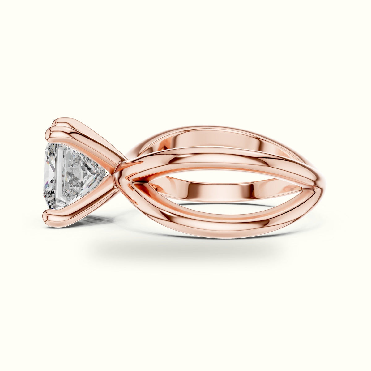 Princess Solitaire Split Shank Lab-Grown Diamond Ring — Rose gold, view 3 | Crystal N Cuts