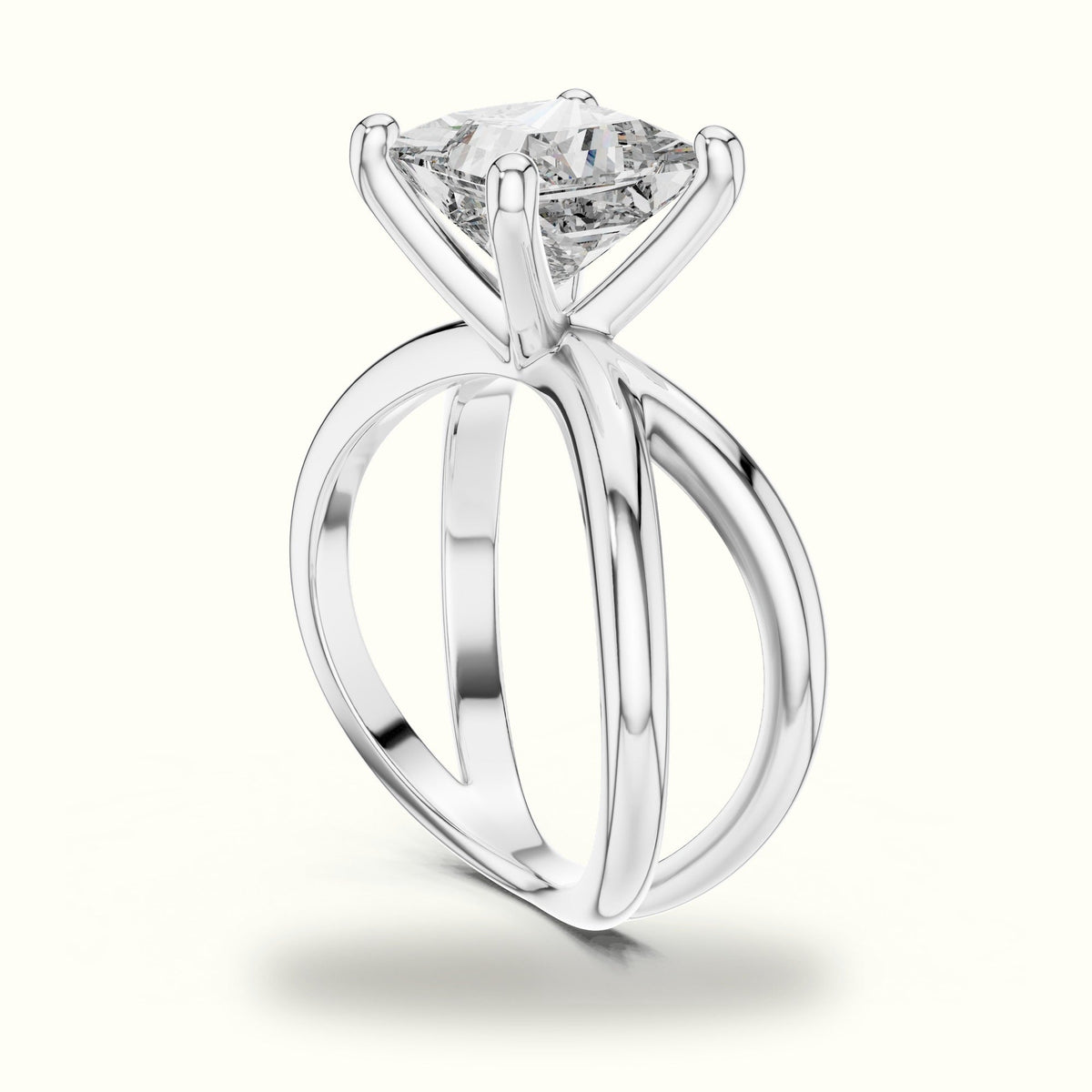 Princess Solitaire Split Shank Lab-Grown Diamond Ring — White gold, view 1 | Crystal N Cuts