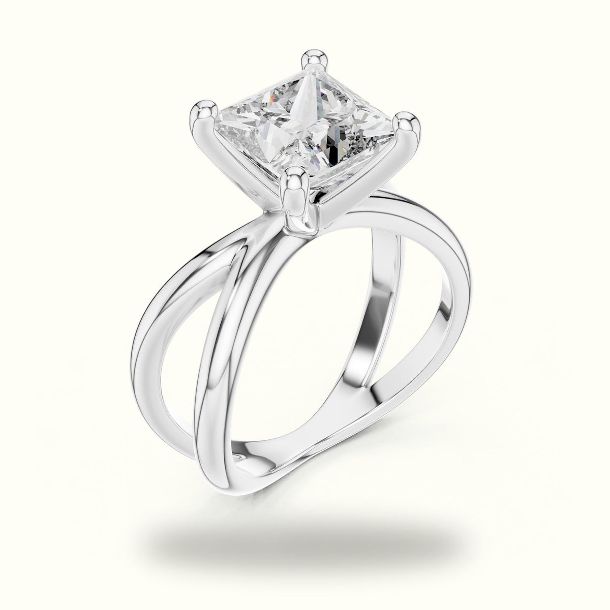 Princess Solitaire Split Shank Lab-Grown Diamond Ring — White gold, view 2 | Crystal N Cuts