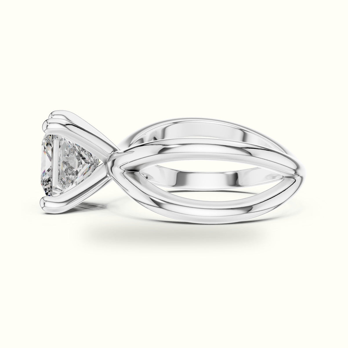 Princess Solitaire Split Shank Lab-Grown Diamond Ring — White gold, view 3 | Crystal N Cuts