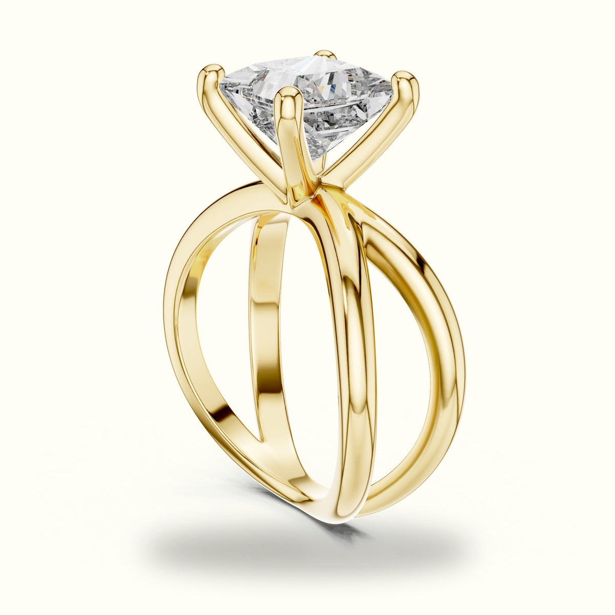Princess Solitaire Split Shank Lab-Grown Diamond Ring — Yellow gold, view 1 | Crystal N Cuts