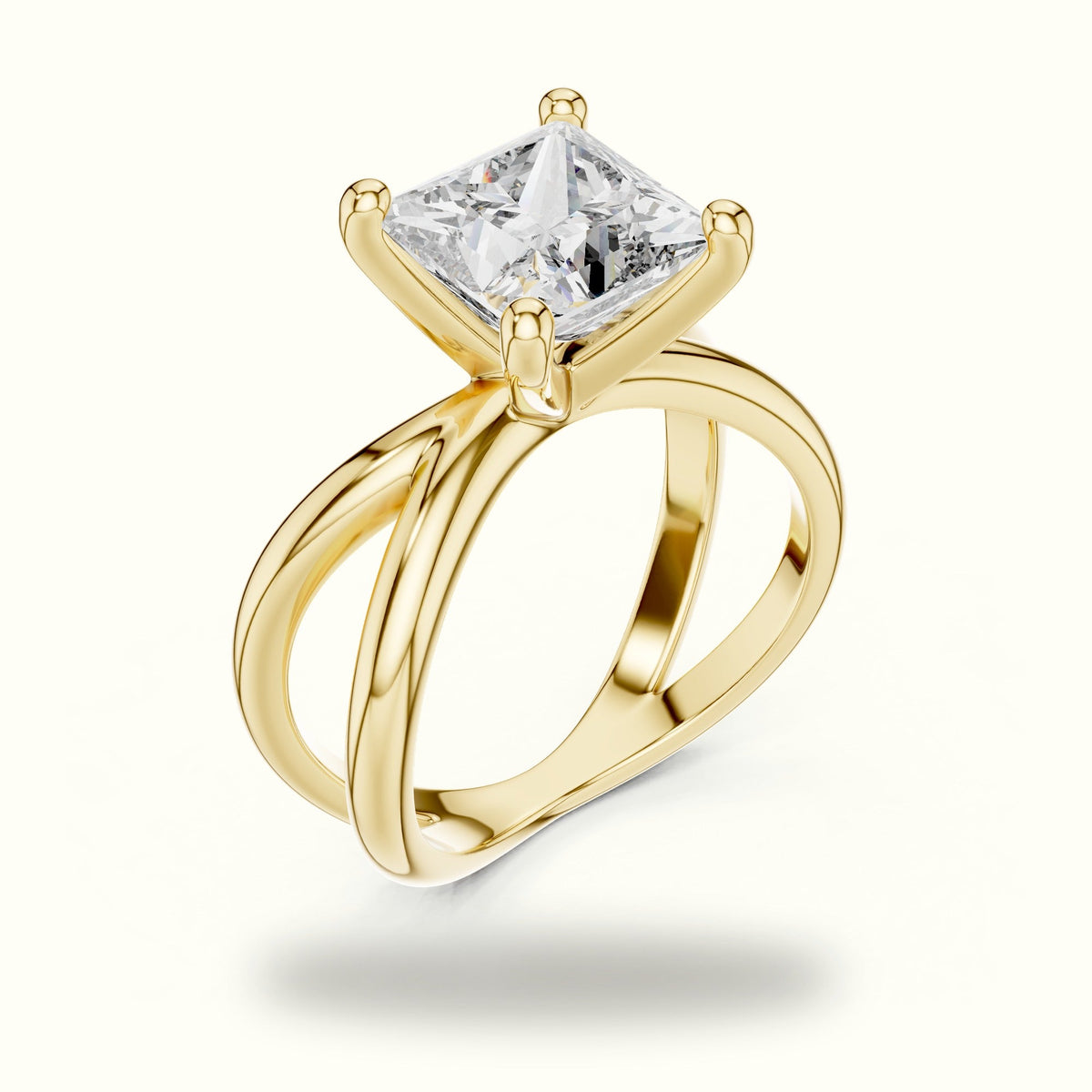 Princess Solitaire Split Shank Lab-Grown Diamond Ring — Yellow gold, view 2 | Crystal N Cuts