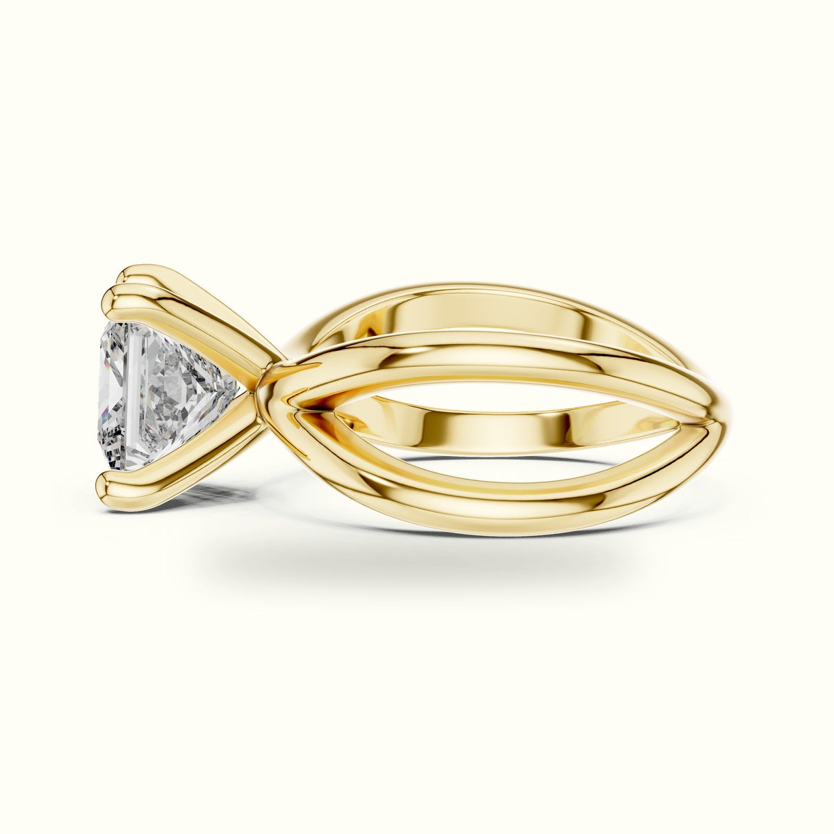 Princess Solitaire Split Shank Lab-Grown Diamond Ring — Yellow gold, view 3 | Crystal N Cuts