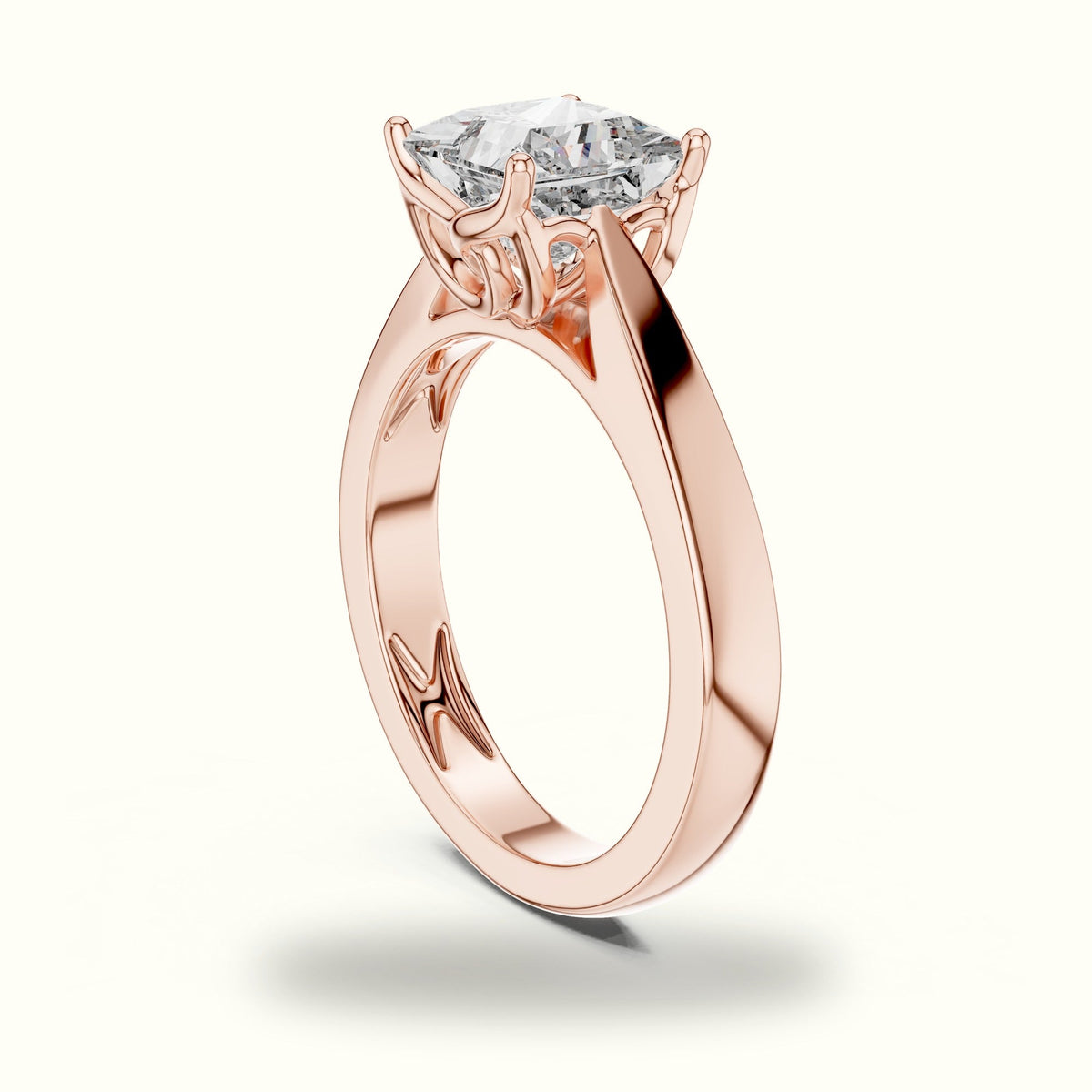 Princess Cathedral Solitaire Lab-Grown Diamond Ring — Rose gold, view 1 | Crystal N Cuts
