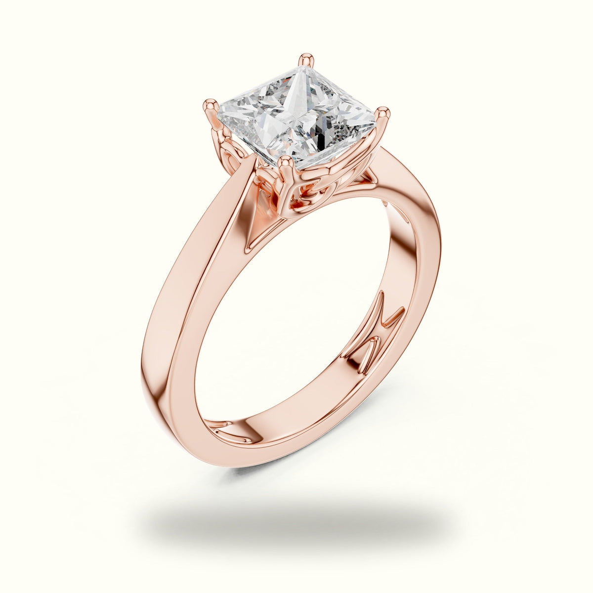 Princess Cathedral Solitaire Lab-Grown Diamond Ring — Rose gold, view 2 | Crystal N Cuts