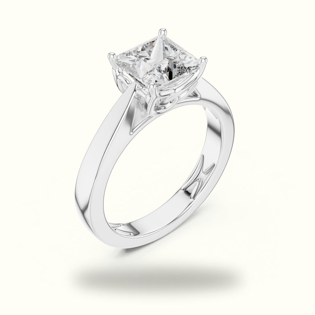Princess Cathedral Solitaire Lab-Grown Diamond Ring — White gold, view 2 | Crystal N Cuts