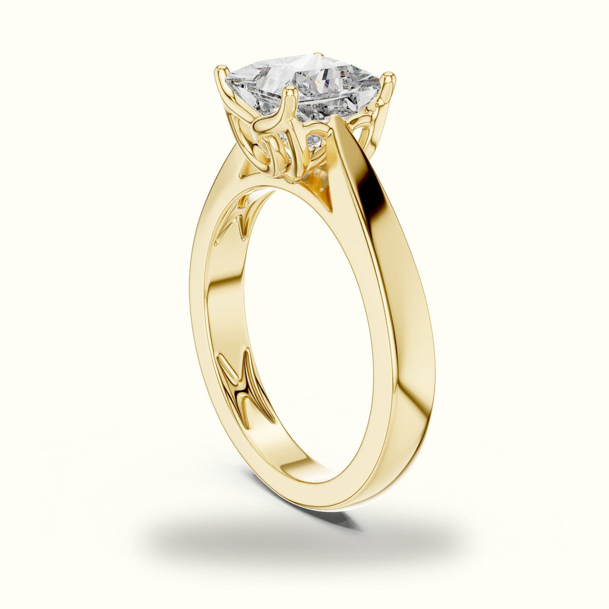 Princess Cathedral Solitaire Lab-Grown Diamond Ring — Yellow gold, view 1 | Crystal N Cuts