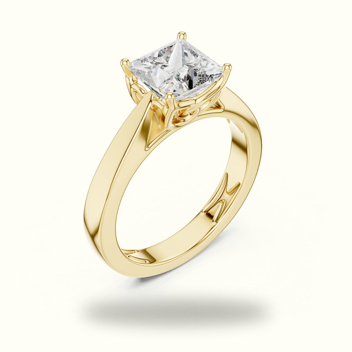 Princess Cathedral Solitaire Lab-Grown Diamond Ring — Yellow gold, view 2 | Crystal N Cuts