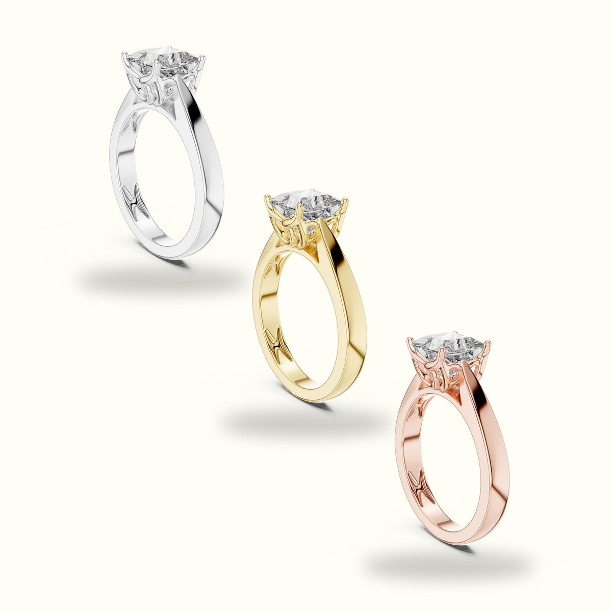 Princess Cathedral Solitaire Lab-Grown Diamond Ring — Rose gold, in yellow, white and rose gold | Crystal N Cuts
