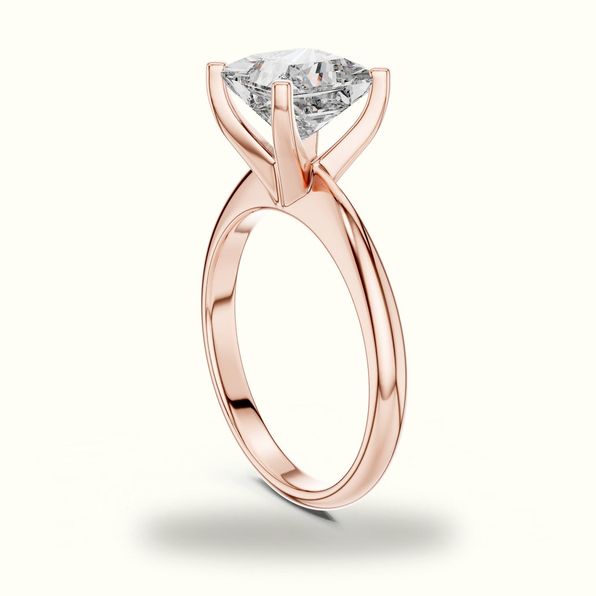 Four-Prong Princess Peg Head Lab-Grown Diamond Solitaire Ring — Rose gold, view 1 | Crystal N Cuts