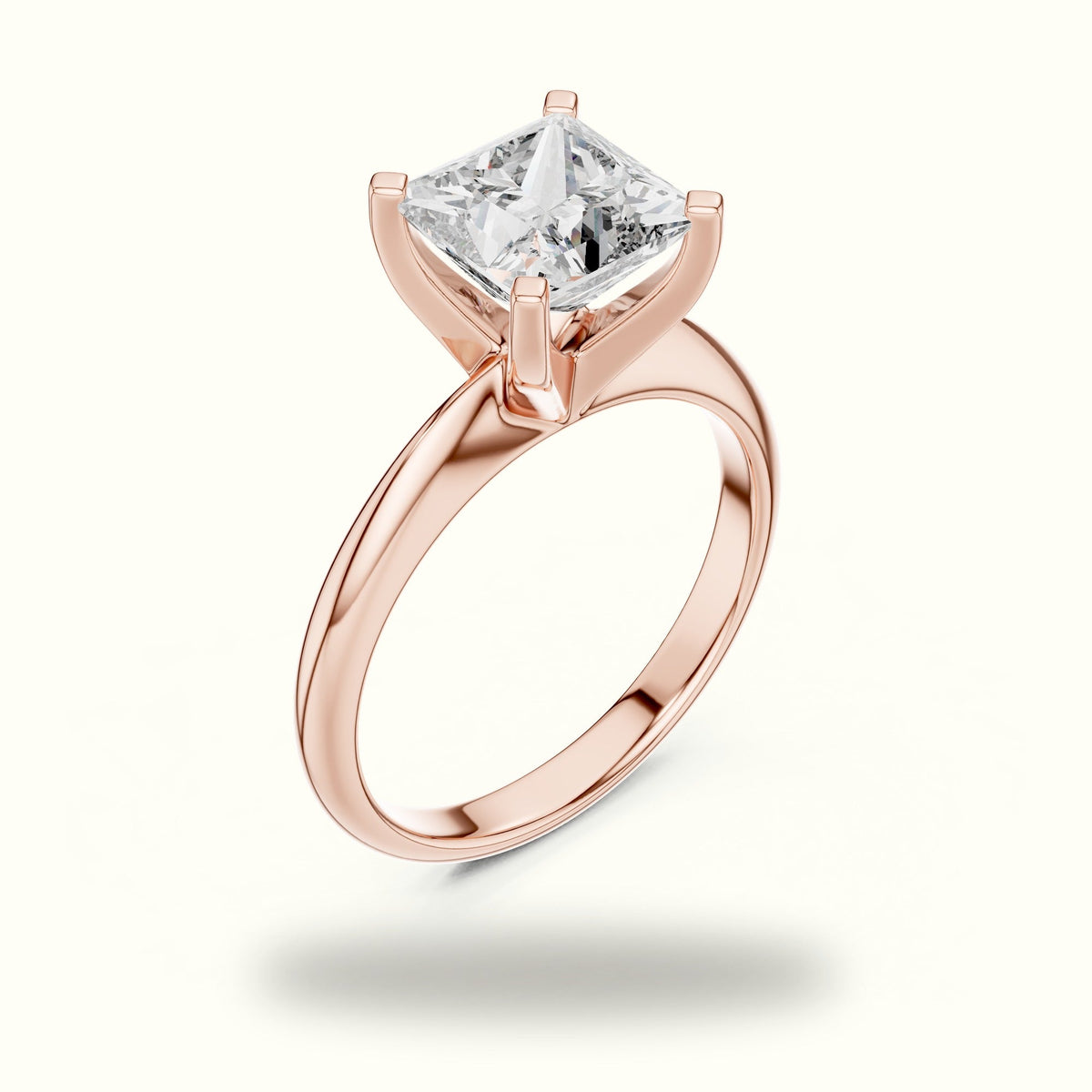 Four-Prong Princess Peg Head Lab-Grown Diamond Solitaire Ring — Rose gold, view 2 | Crystal N Cuts
