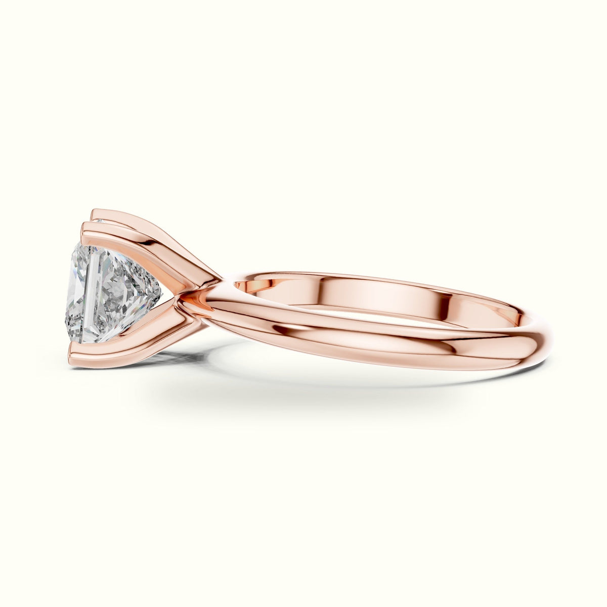 Four-Prong Princess Peg Head Lab-Grown Diamond Solitaire Ring — Rose gold, view 3 | Crystal N Cuts