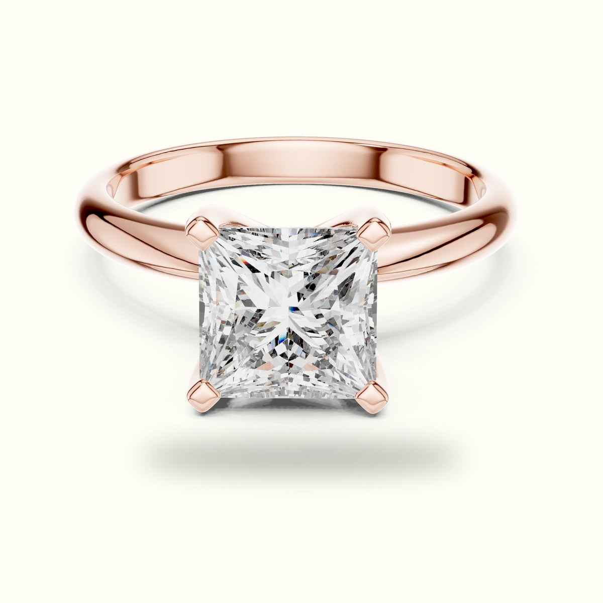 Four-Prong Princess Peg Head Lab-Grown Diamond Solitaire Ring — Rose gold, front view | Crystal N Cuts