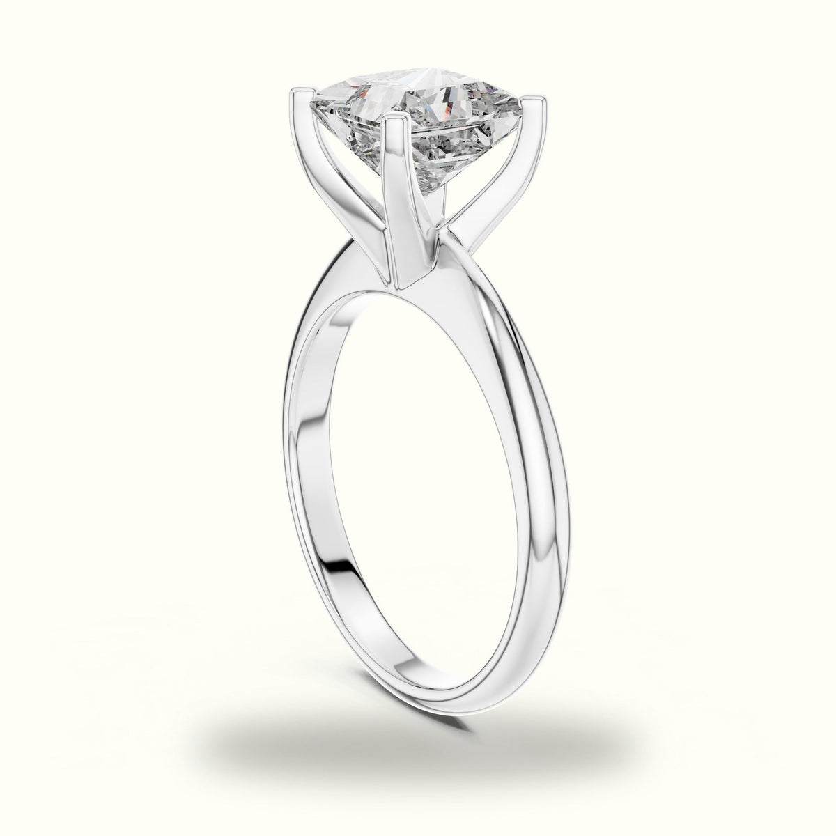 Four-Prong Princess Peg Head Lab-Grown Diamond Solitaire Ring — White gold, view 1 | Crystal N Cuts