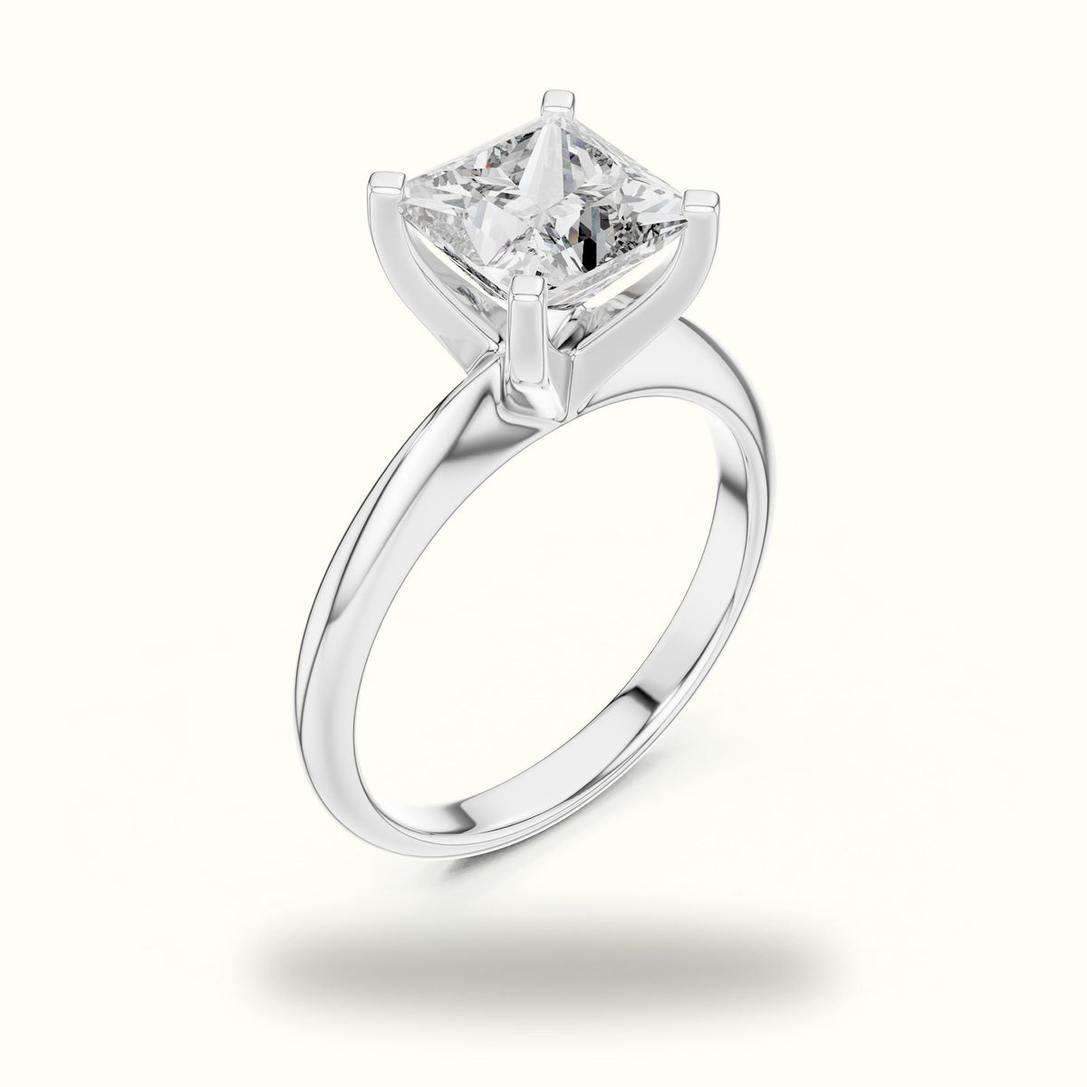 Four-Prong Princess Peg Head Lab-Grown Diamond Solitaire Ring — White gold, view 2 | Crystal N Cuts