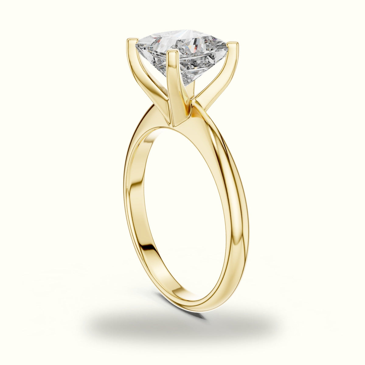Four-Prong Princess Peg Head Lab-Grown Diamond Solitaire Ring — Yellow gold, view 1 | Crystal N Cuts