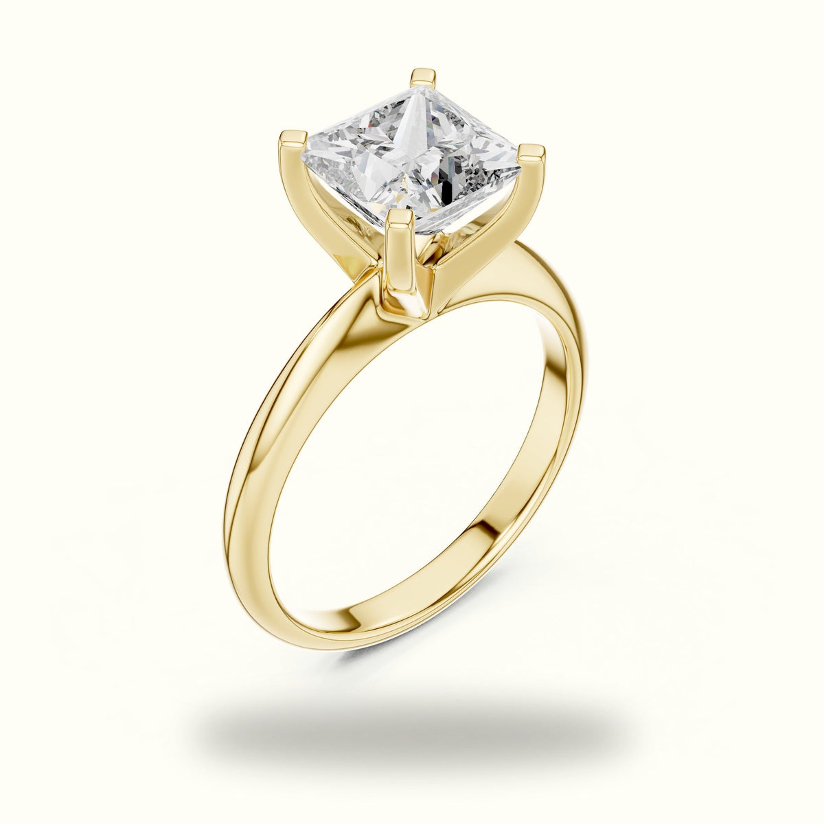 Four-Prong Princess Peg Head Lab-Grown Diamond Solitaire Ring — Yellow gold, view 2 | Crystal N Cuts