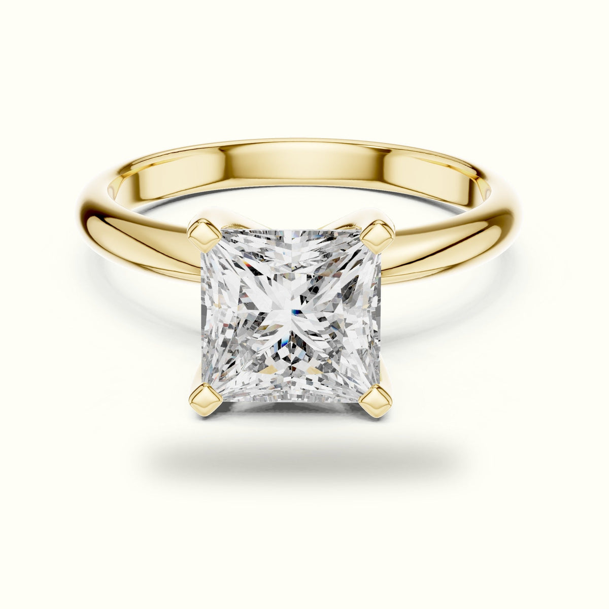 Four-Prong Princess Peg Head Lab-Grown Diamond Solitaire Ring — Yellow gold, front view | Crystal N Cuts