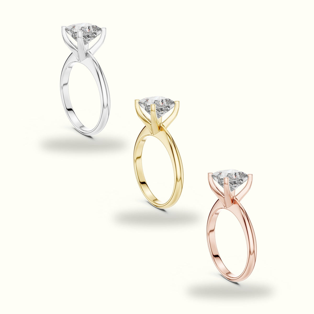 Four-Prong Princess Peg Head Lab-Grown Diamond Solitaire Ring — Yellow gold, in yellow, white and rose gold | Crystal N Cuts