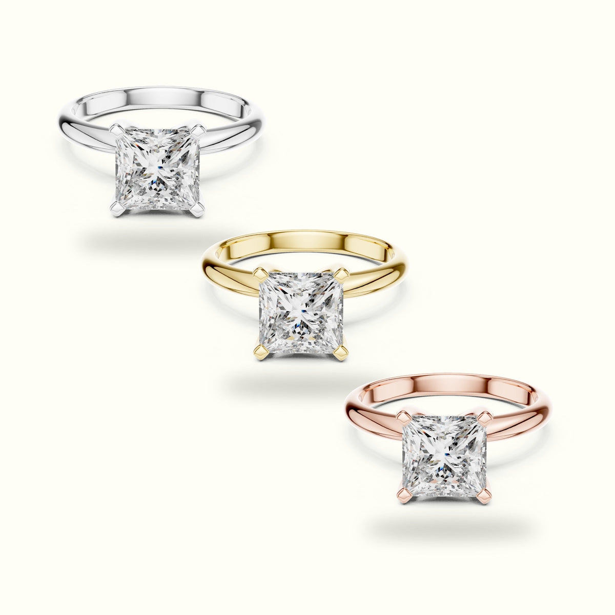 Four-Prong Princess Peg Head Lab-Grown Diamond Solitaire Ring — Rose gold, front view | Crystal N Cuts