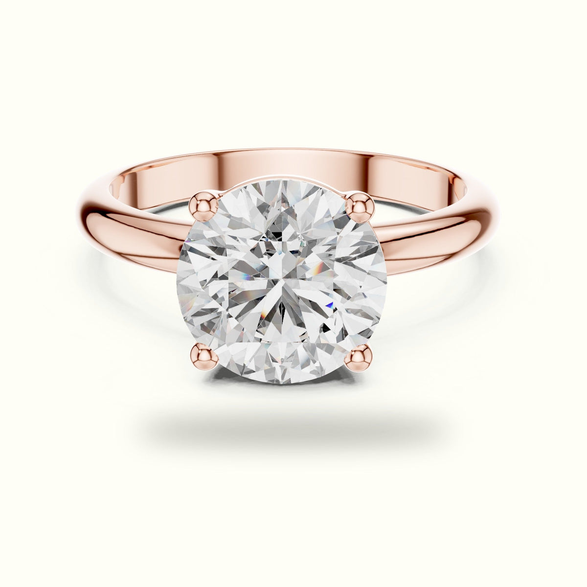 Four-Prong Round Solitaire Lab-Grown Diamond Ring — Rose gold, front view | Crystal N Cuts