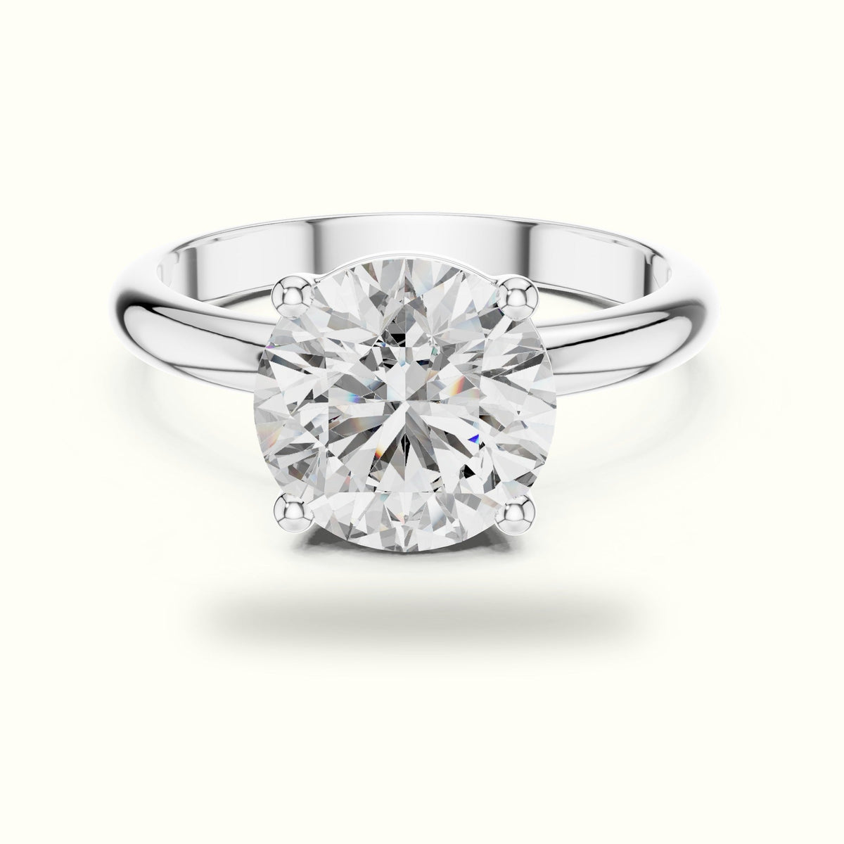 Four-Prong Round Solitaire Lab-Grown Diamond Ring — White gold, front view | Crystal N Cuts