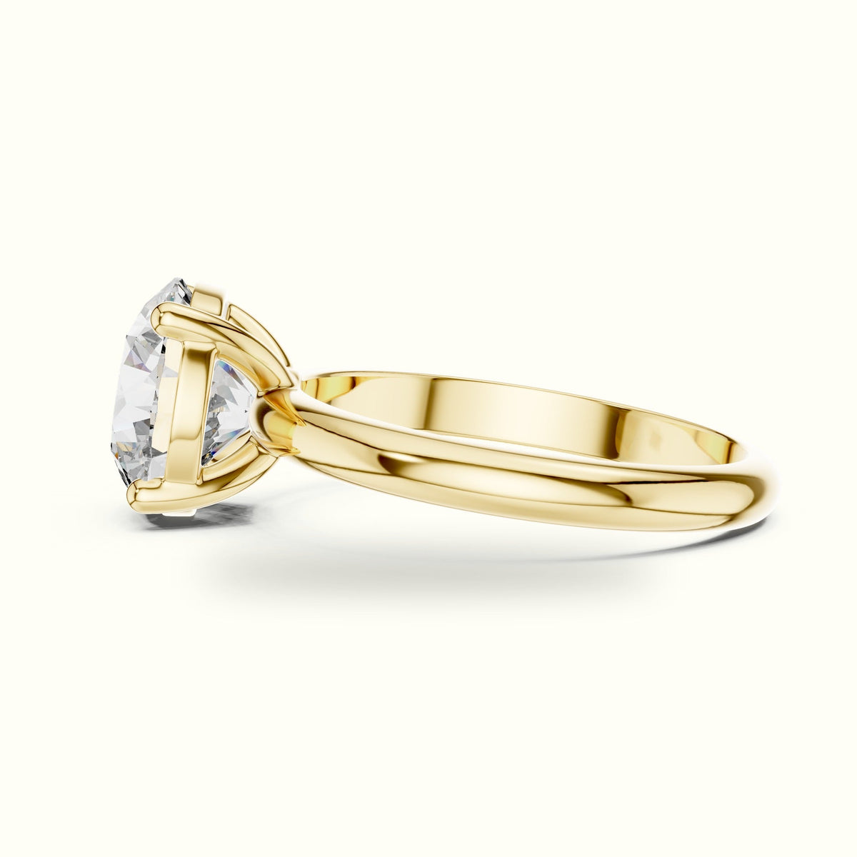 Four-Prong Round Solitaire Lab-Grown Diamond Ring — Yellow gold, view 3 | Crystal N Cuts