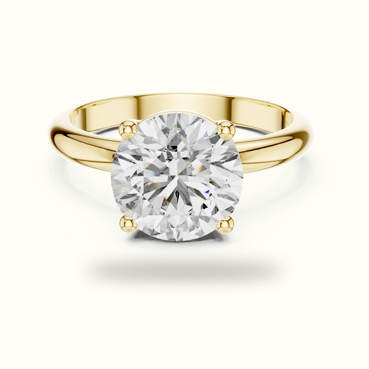 Four-Prong Round Solitaire Lab-Grown Diamond Ring — Yellow gold, front view | Crystal N Cuts