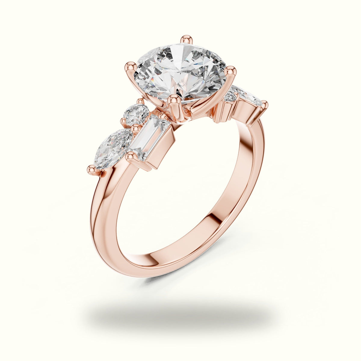 Round Basket Lab-Grown Diamond Solitaire Ring with Cluster Accents — Rose gold, view 2 | Crystal N Cuts