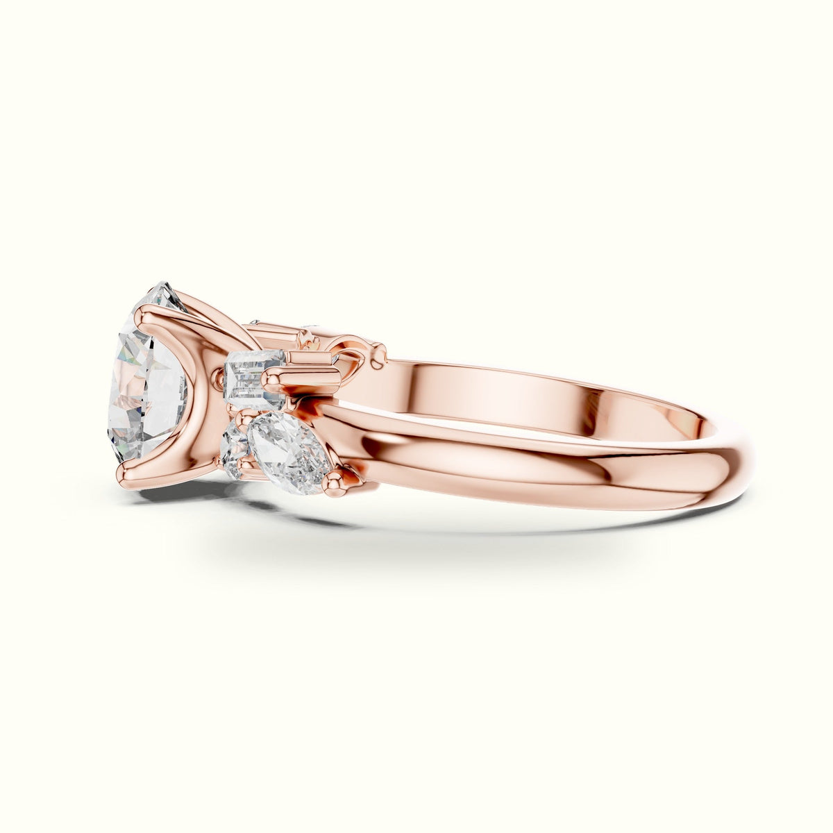 Round Basket Lab-Grown Diamond Solitaire Ring with Cluster Accents — Rose gold, view 3 | Crystal N Cuts