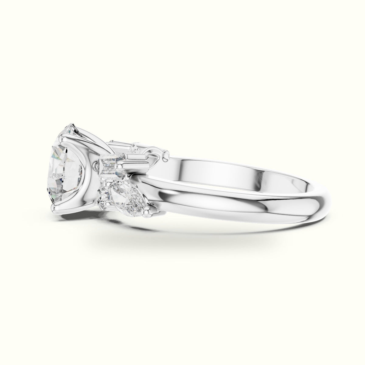 Round Basket Lab-Grown Diamond Solitaire Ring with Cluster Accents — White gold, view 3 | Crystal N Cuts
