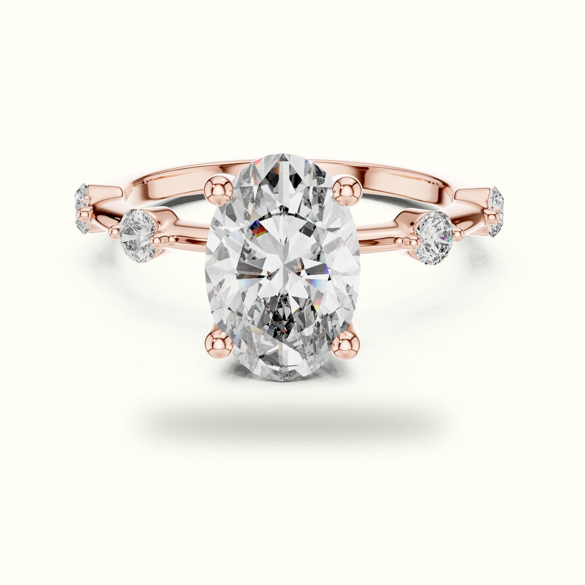 Oval Peg Head Lab-Grown Diamond Solitaire Ring — Rose gold, front view | Crystal N Cuts