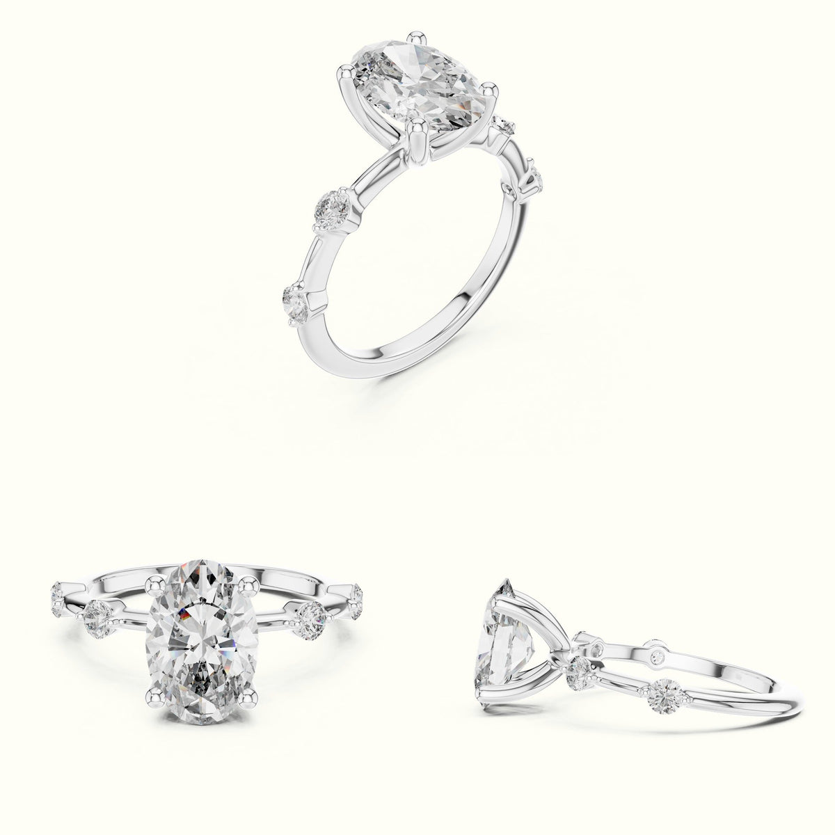 Oval Peg Head Lab-Grown Diamond Solitaire Ring — White gold, on the hand | Crystal N Cuts