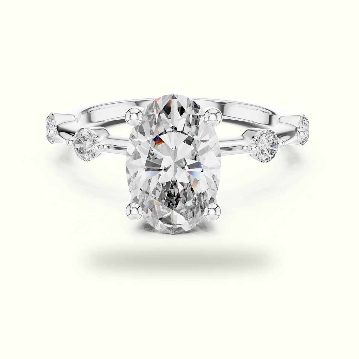 Oval Peg Head Lab-Grown Diamond Solitaire Ring — White gold, front view | Crystal N Cuts