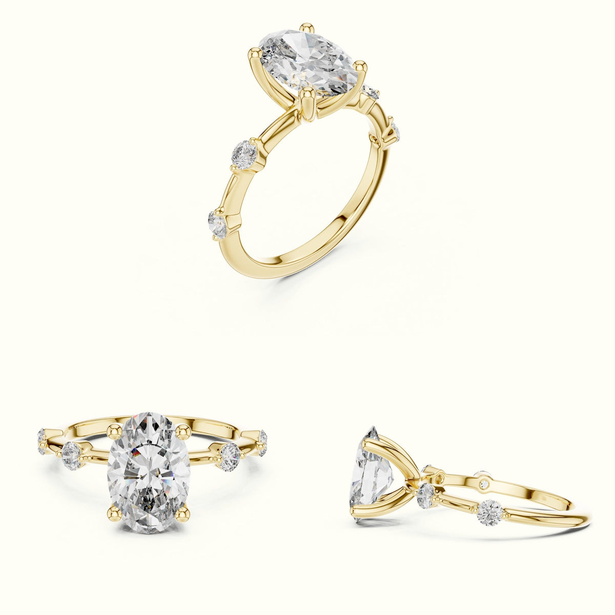 Oval Peg Head Lab-Grown Diamond Solitaire Ring — Yellow gold, on the hand | Crystal N Cuts