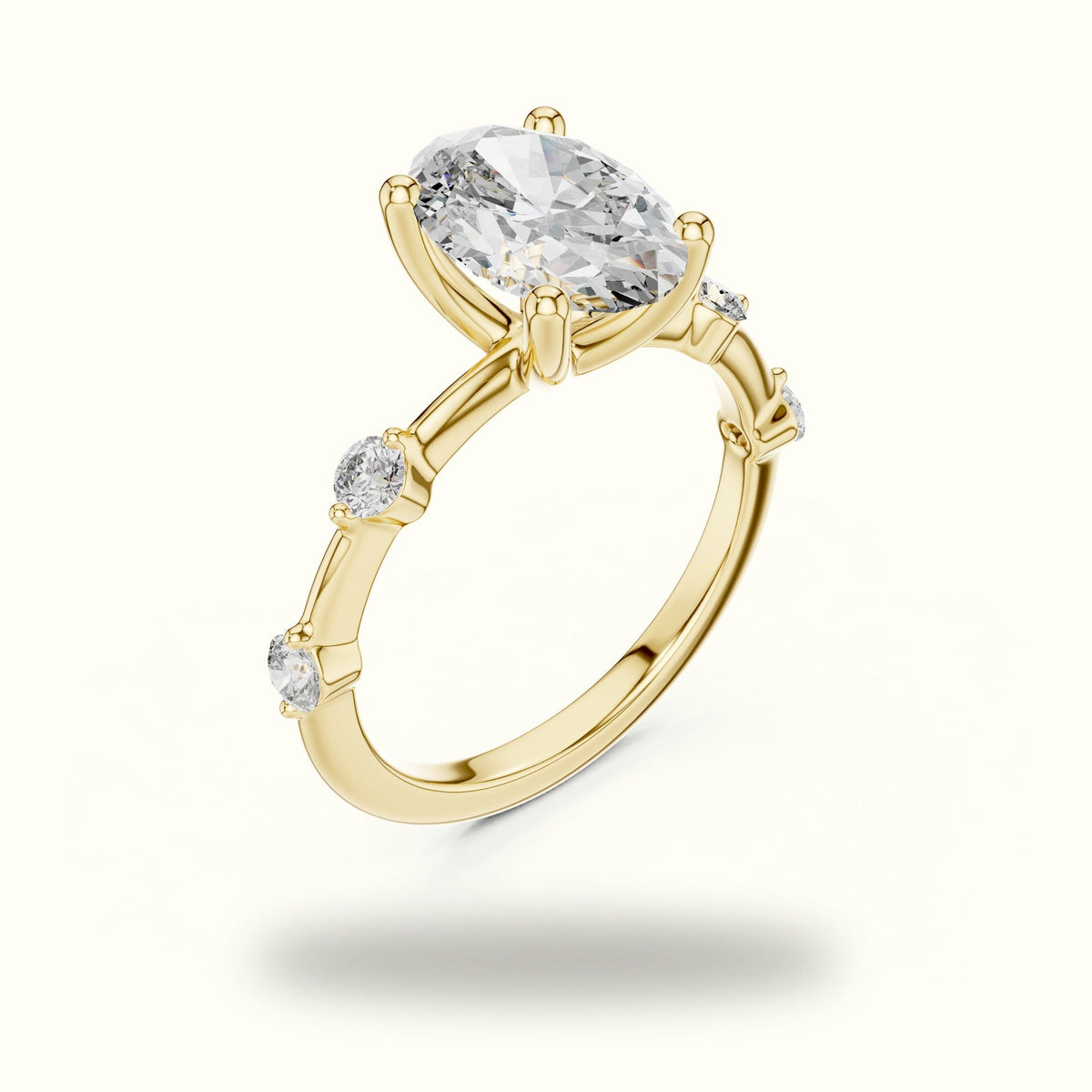 Oval Peg Head Lab-Grown Diamond Solitaire Ring — Yellow gold, view 2 | Crystal N Cuts
