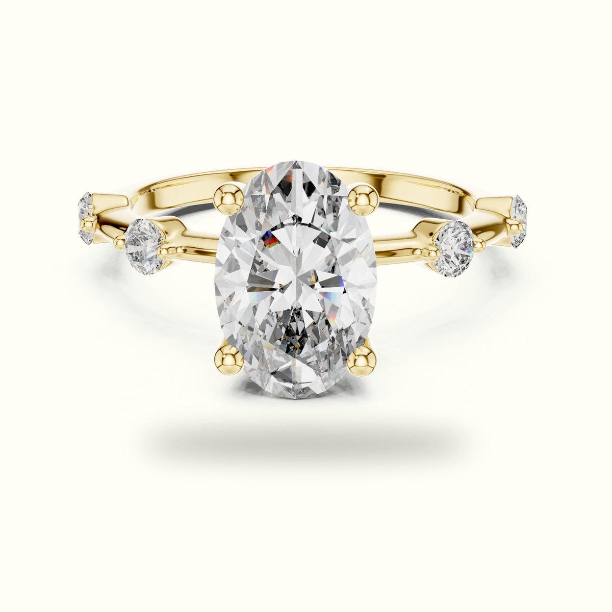 Oval Peg Head Lab-Grown Diamond Solitaire Ring — Yellow gold, front view | Crystal N Cuts