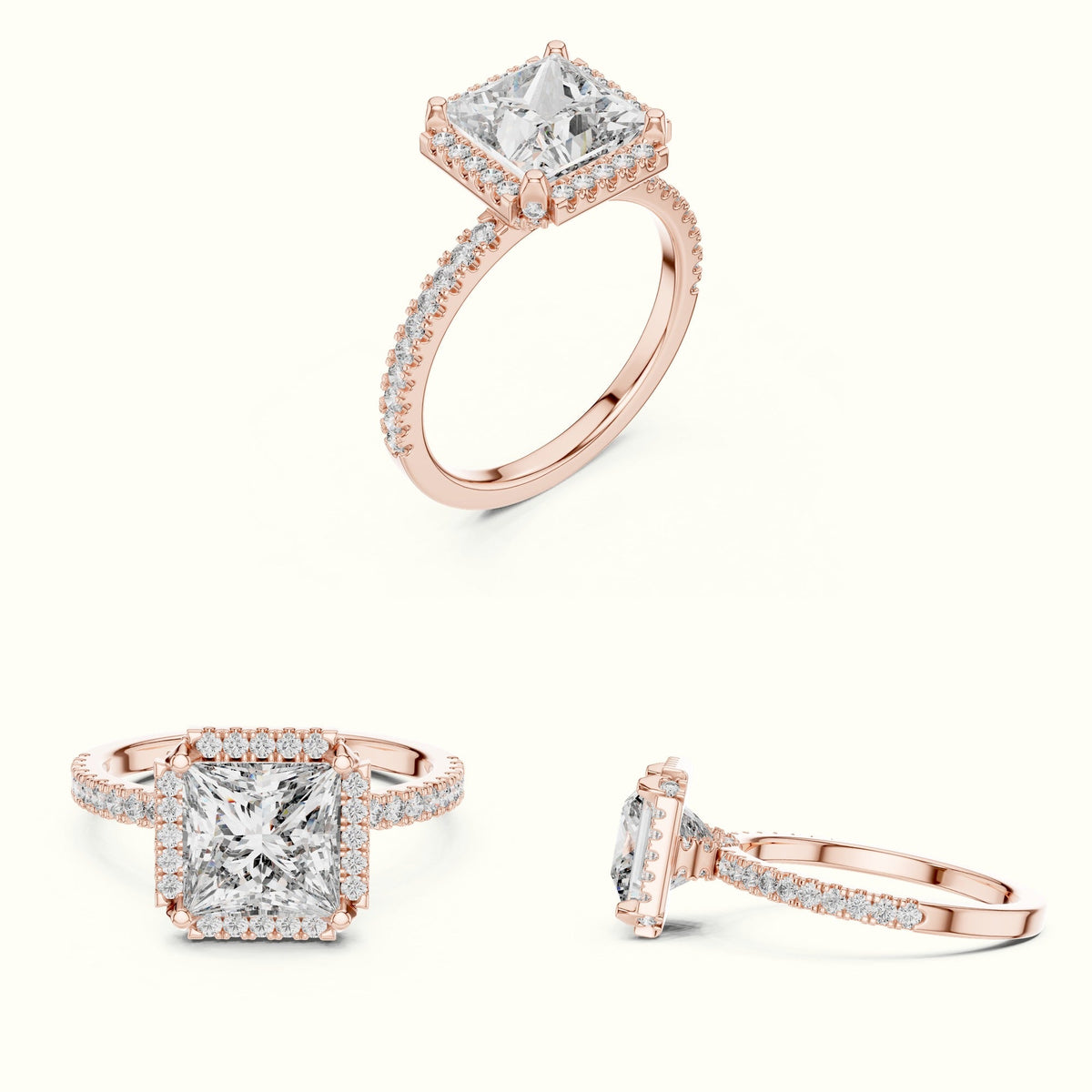 Princess Halo Lab-Grown Diamond Ring — Rose gold, on the hand | Crystal N Cuts