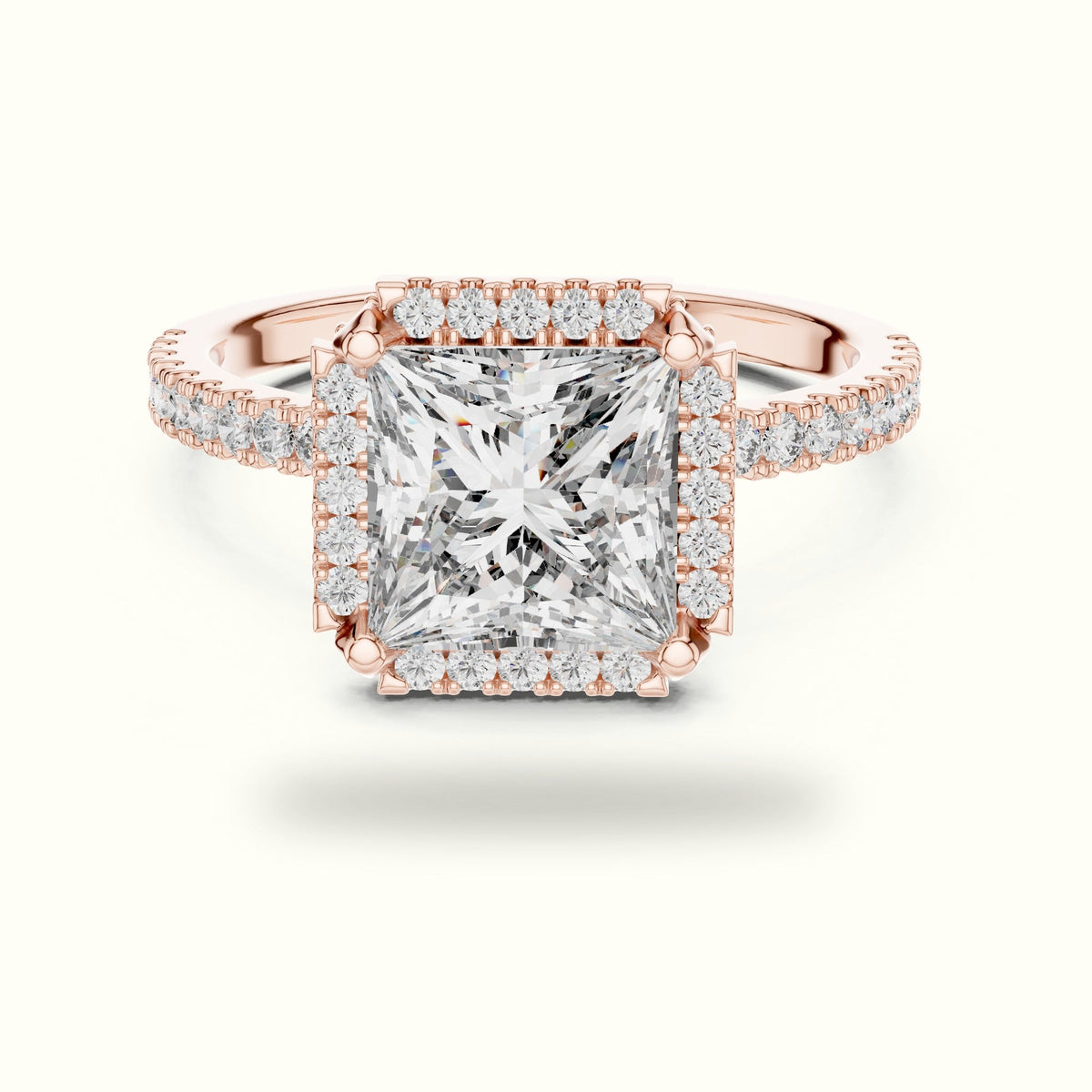 Princess Halo Lab-Grown Diamond Ring — Rose gold, front view | Crystal N Cuts
