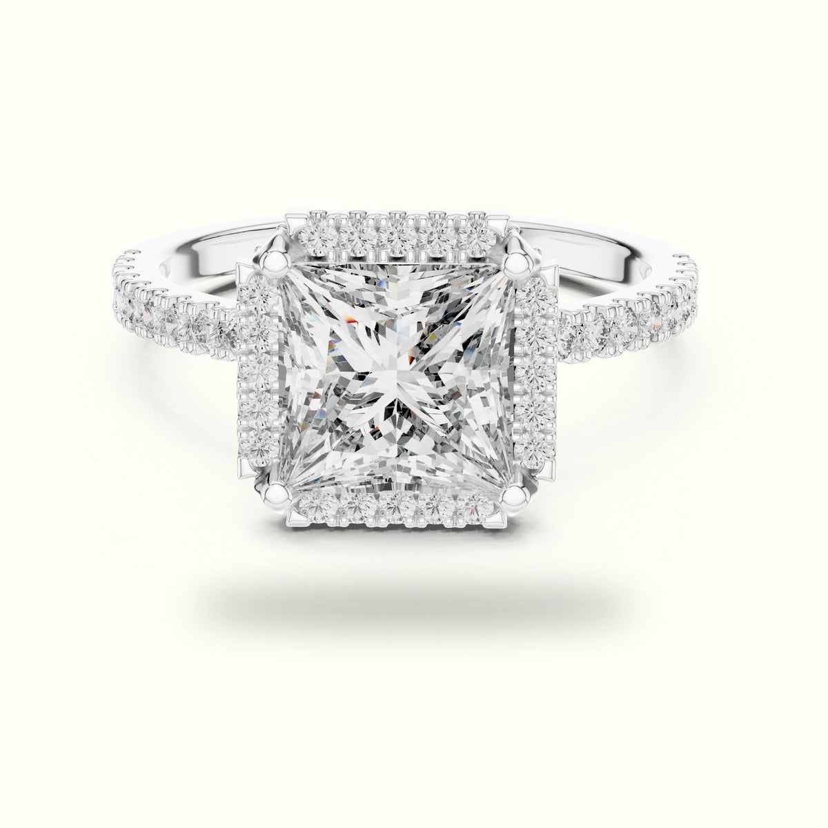 Princess Halo Lab-Grown Diamond Ring — White gold, front view | Crystal N Cuts