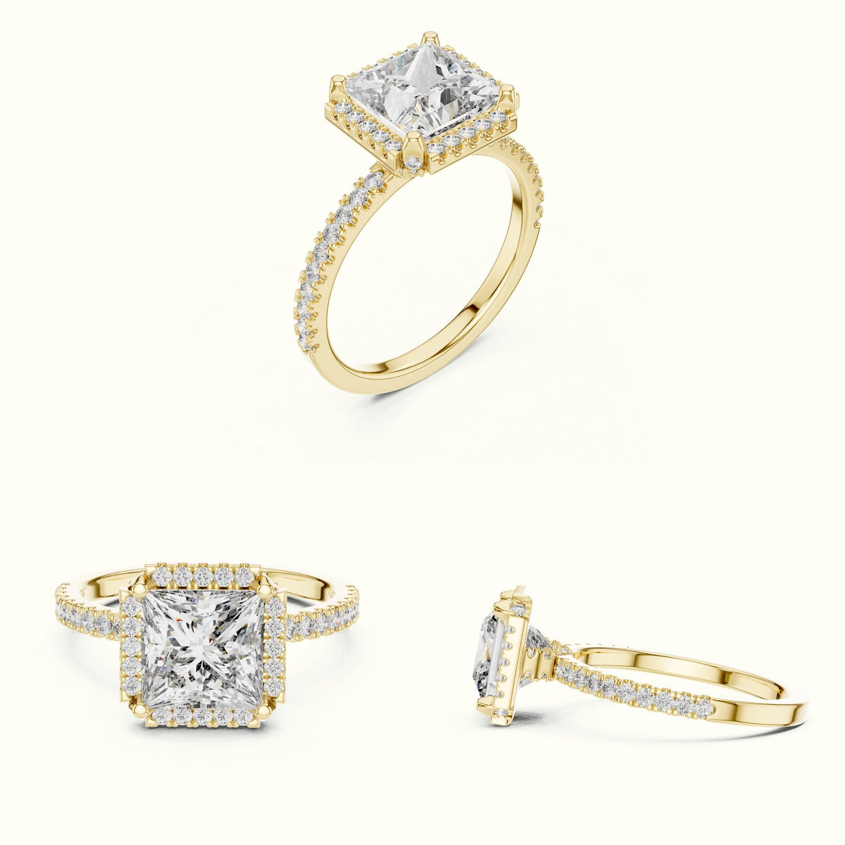 Princess Halo Lab-Grown Diamond Ring — Yellow gold, on the hand | Crystal N Cuts