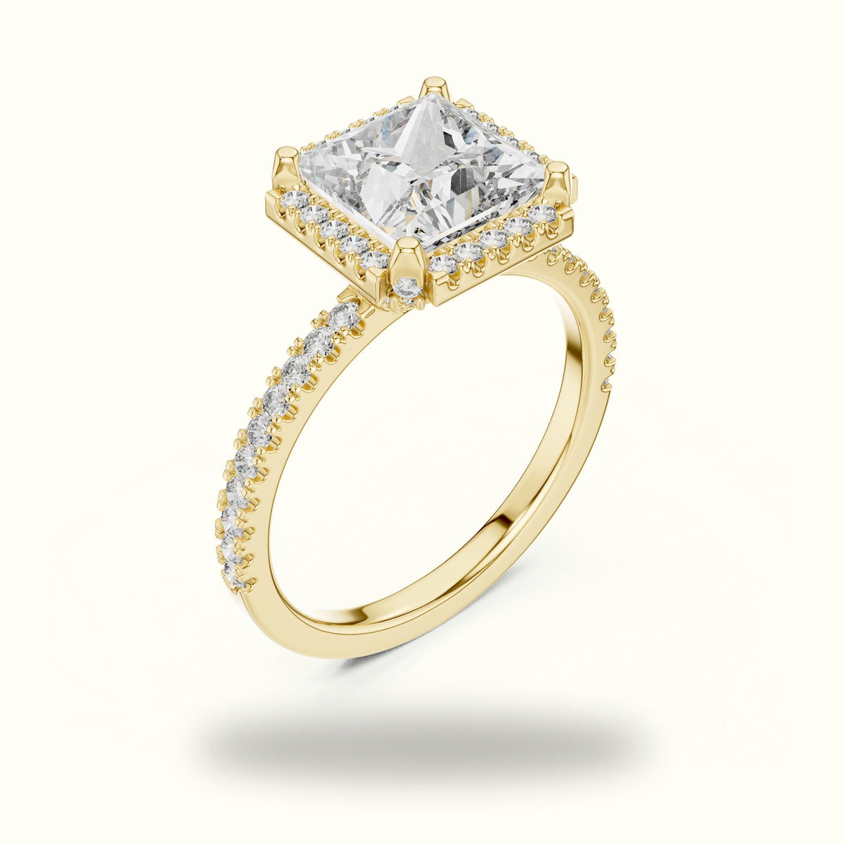 Princess Halo Lab-Grown Diamond Ring — Yellow gold, view 2 | Crystal N Cuts