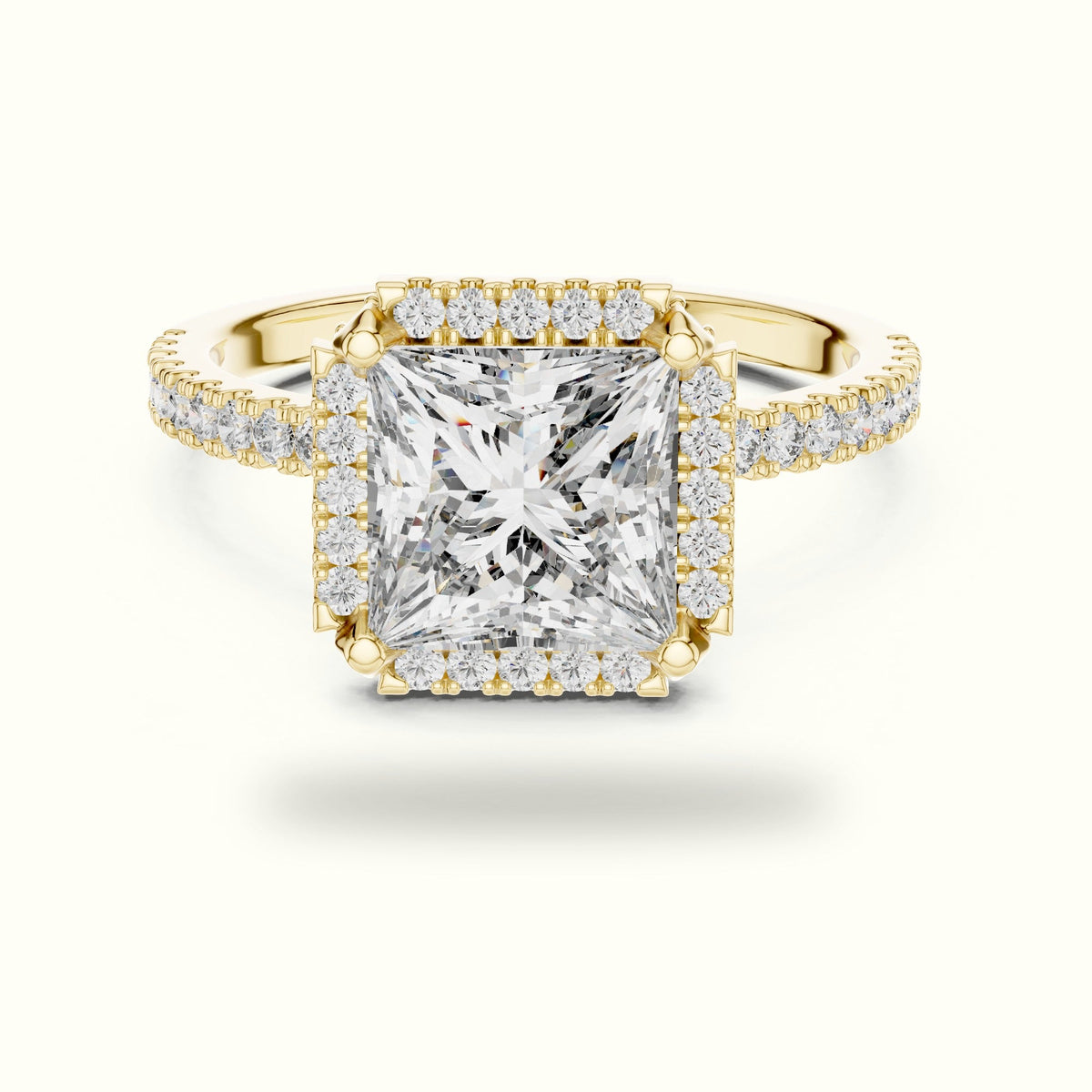 Princess Halo Lab-Grown Diamond Ring — Yellow gold, front view | Crystal N Cuts