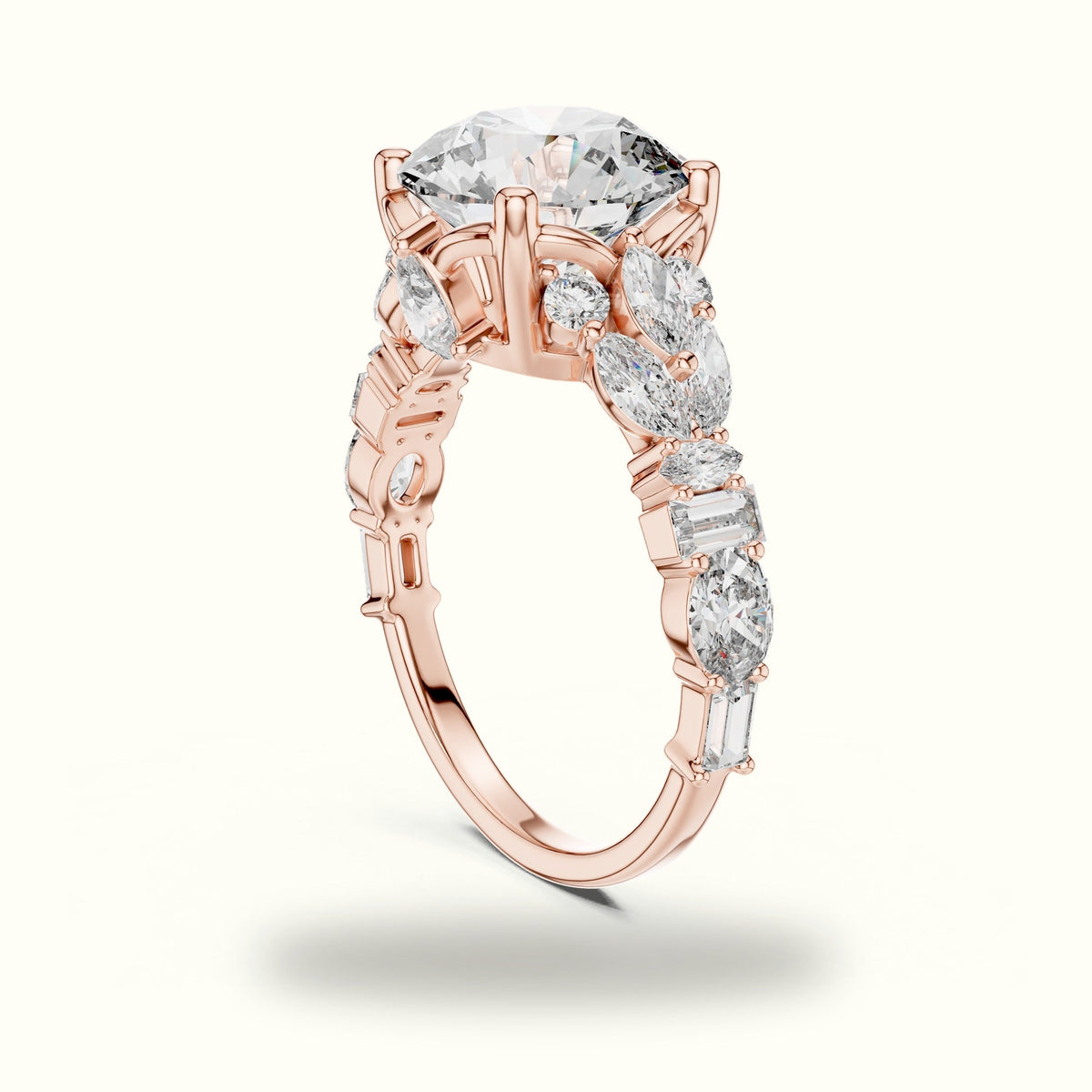 Round Solitaire Designer Engagement Ring — Rose gold, view 1 | Crystal N Cuts