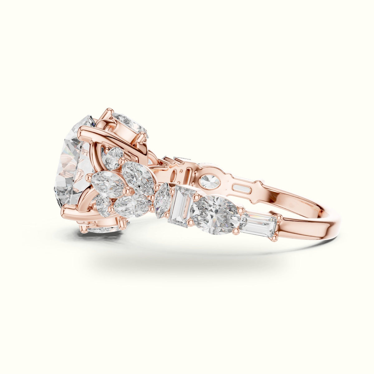 Round Solitaire Designer Engagement Ring — Rose gold, view 3 | Crystal N Cuts